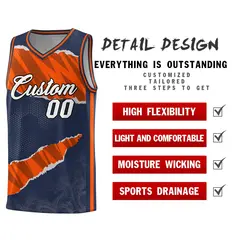 Midnight Blue Orange-Black Tear Graffiti Basketball Jersey 2