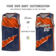 Midnight Blue Orange-Black Tear Graffiti Basketball Jersey 3