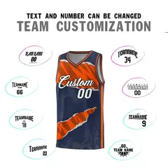 Midnight Blue Orange-Black Tear Graffiti Basketball Jersey 4