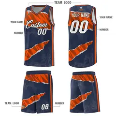 Midnight Blue Orange-Black Tear Graffiti Basketball Jersey 5