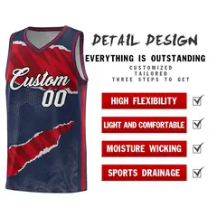 Midnight Blue Red-Black Tear Graffiti Basketball Jersey 2