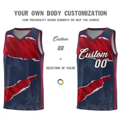 Midnight Blue Red-Black Tear Graffiti Basketball Jersey 3