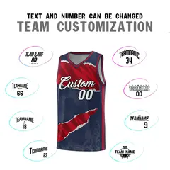 Midnight Blue Red-Black Tear Graffiti Basketball Jersey 4