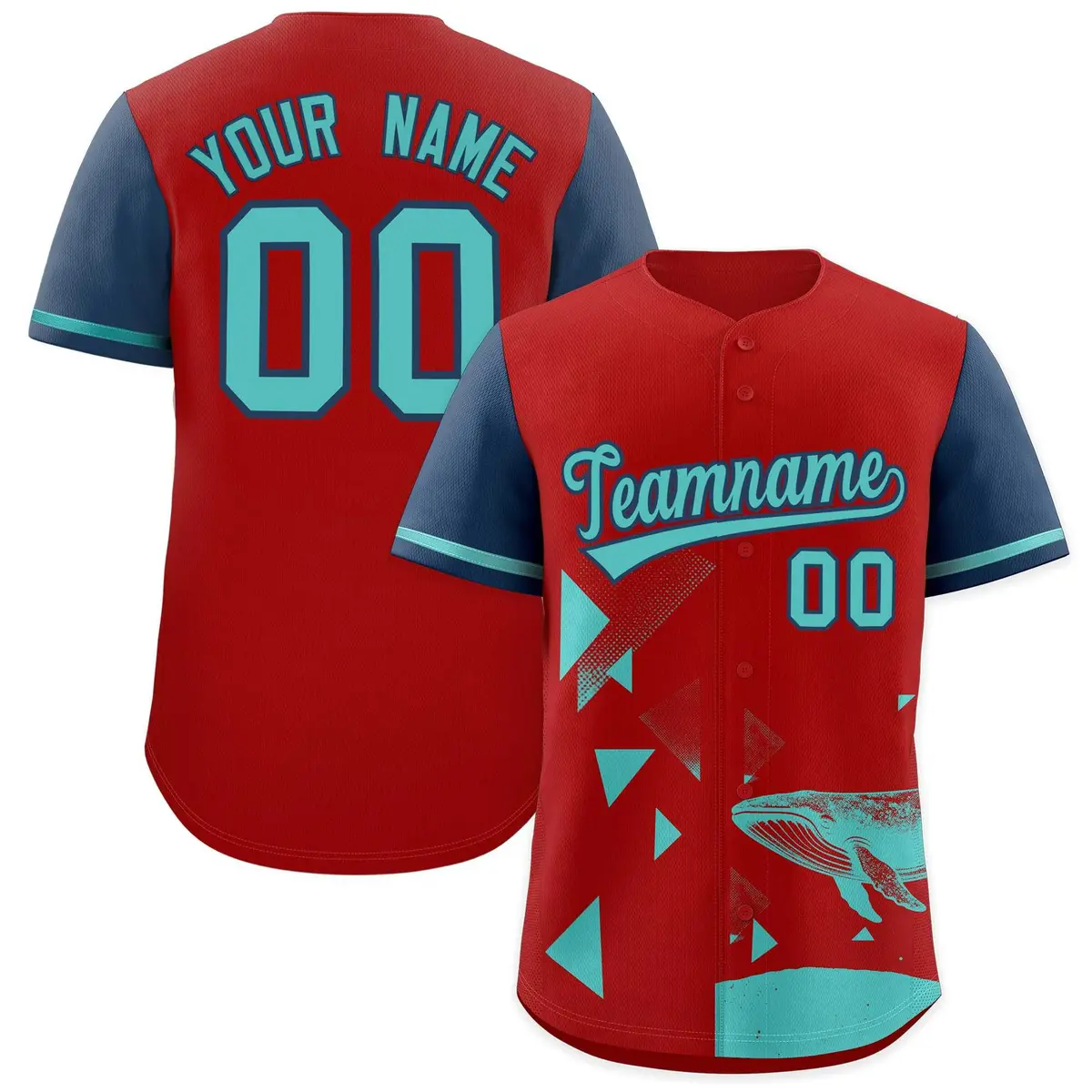 Midnight Blue Red Raptor Series Raglan Baseball Jersey