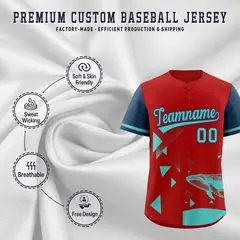 Midnight Blue Red Raptor Series Raglan Baseball Jersey 3