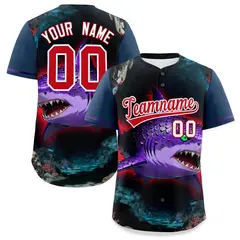 Midnight Blue Red White Shark Graffiti Baseball Jersey 1