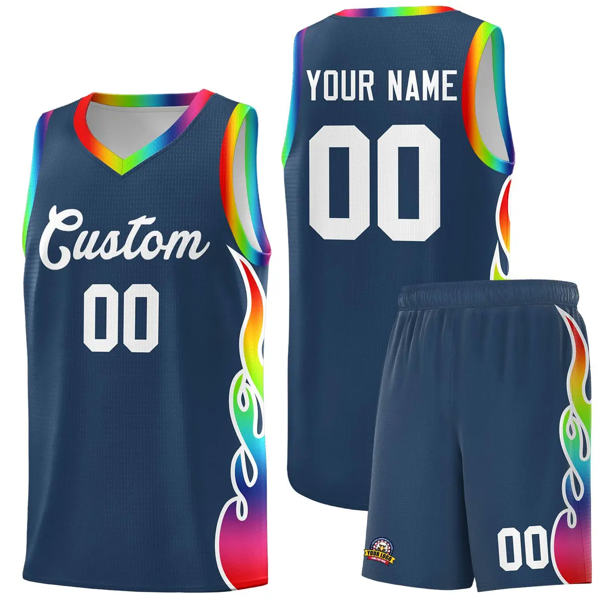 Midnight Blue Side Flame Sports Basketball Jersey