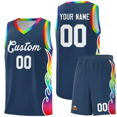 Midnight Blue Side Flame Sports Basketball Jersey 1