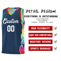 Midnight Blue Side Flame Sports Basketball Jersey 2