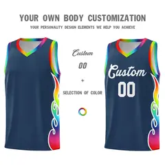 Midnight Blue Side Flame Sports Basketball Jersey 3