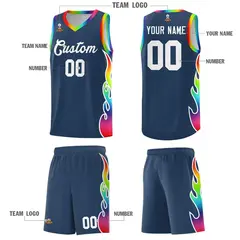 Midnight Blue Side Flame Sports Basketball Jersey 5