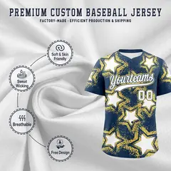 Midnight Blue Star Graffiti Baseball Jersey 3