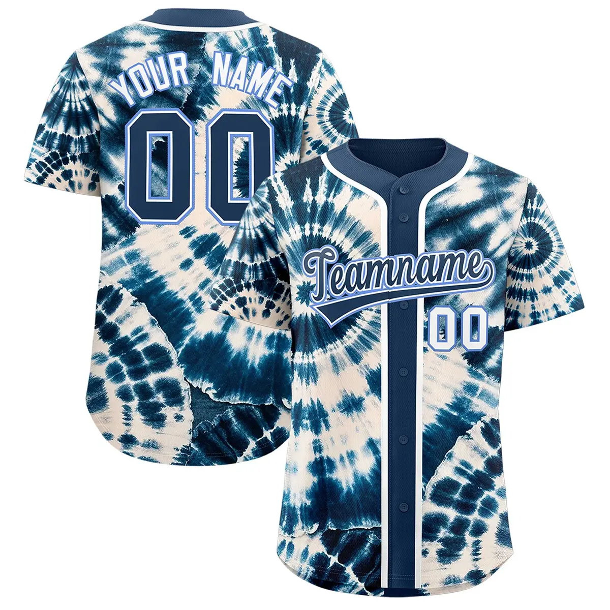 Midnight Blue Tie-Dye Graffiti Pattern Baseball Jersey