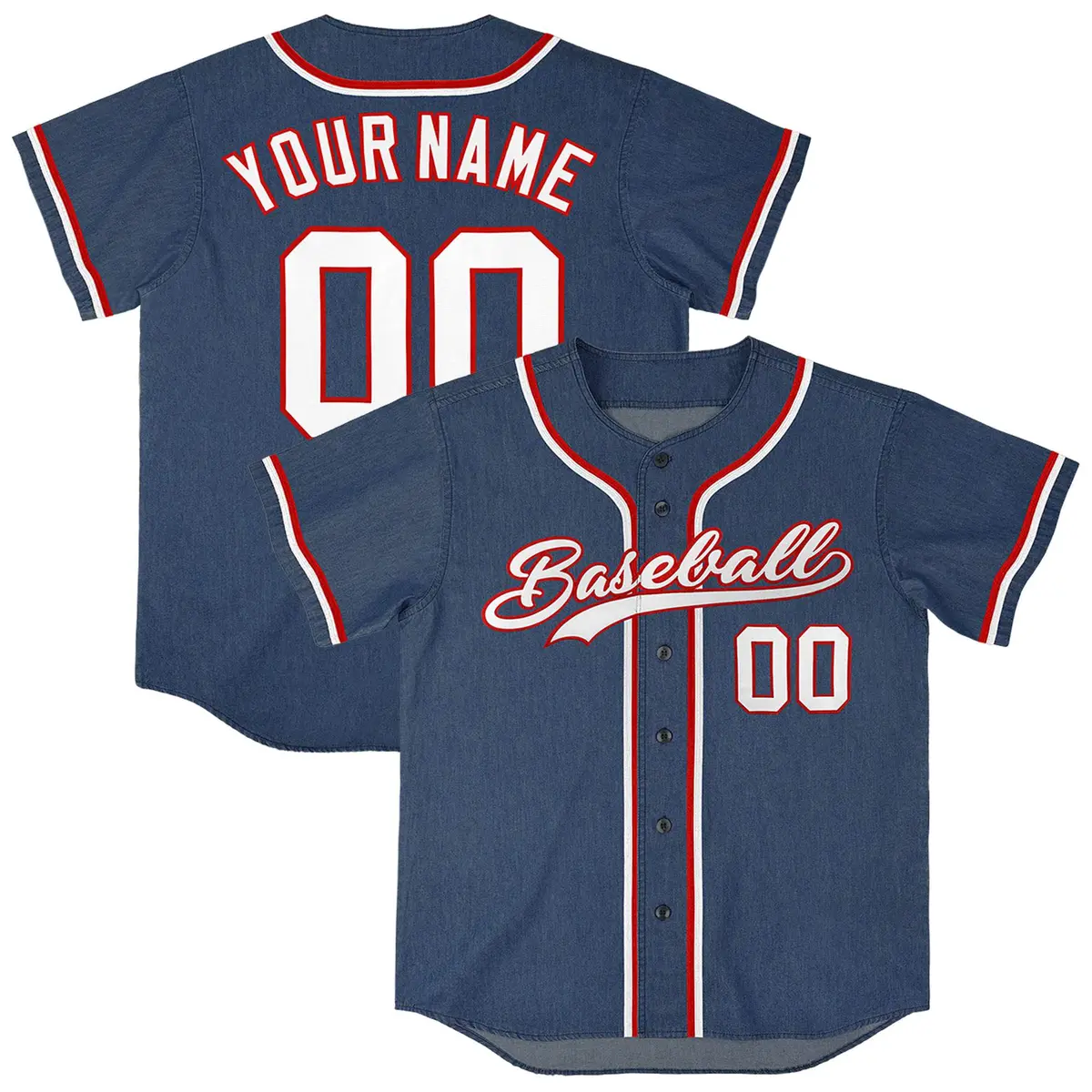 Midnight Blue Vintage Denim Baseball Jersey