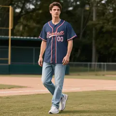 Midnight Blue Vintage Denim Baseball Jersey 2
