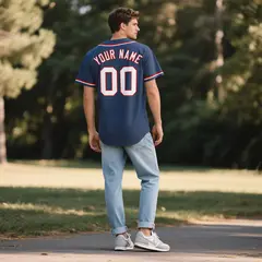 Midnight Blue Vintage Denim Baseball Jersey 3