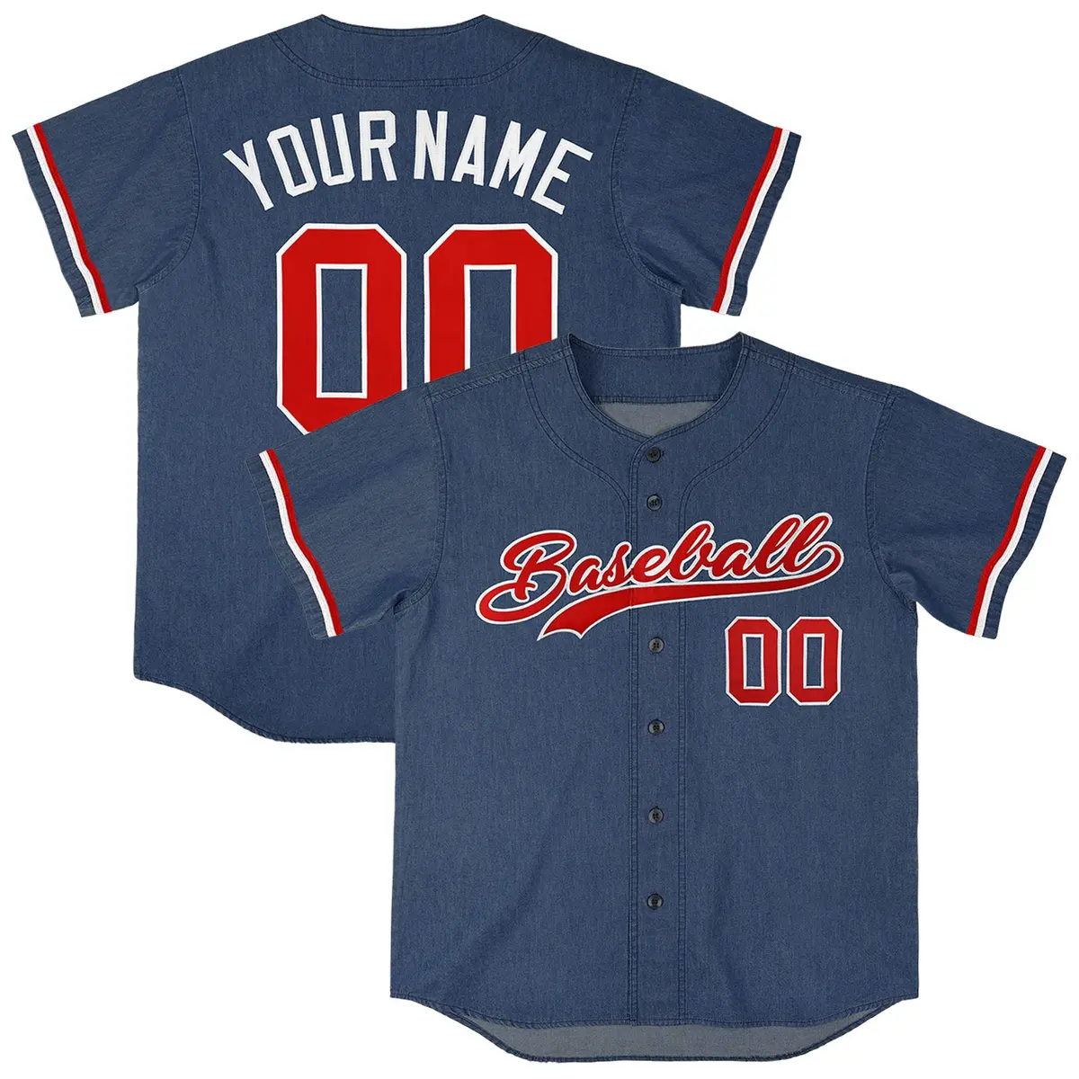 Midnight Blue Vintage Denim Baseball Jersey
