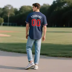 Midnight Blue Vintage Denim Baseball Jersey 3