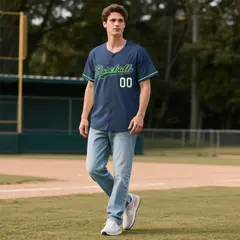 Midnight Blue Vintage Denim Baseball Jersey 2