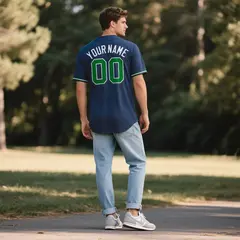 Midnight Blue Vintage Denim Baseball Jersey 3