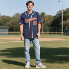 Midnight Blue Vintage Denim Baseball Jersey 2