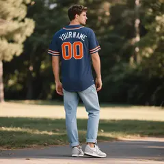 Midnight Blue Vintage Denim Baseball Jersey 3