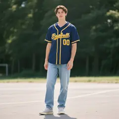 Midnight Blue Vintage Denim Baseball Jersey 2
