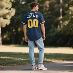 Midnight Blue Vintage Denim Baseball Jersey 3