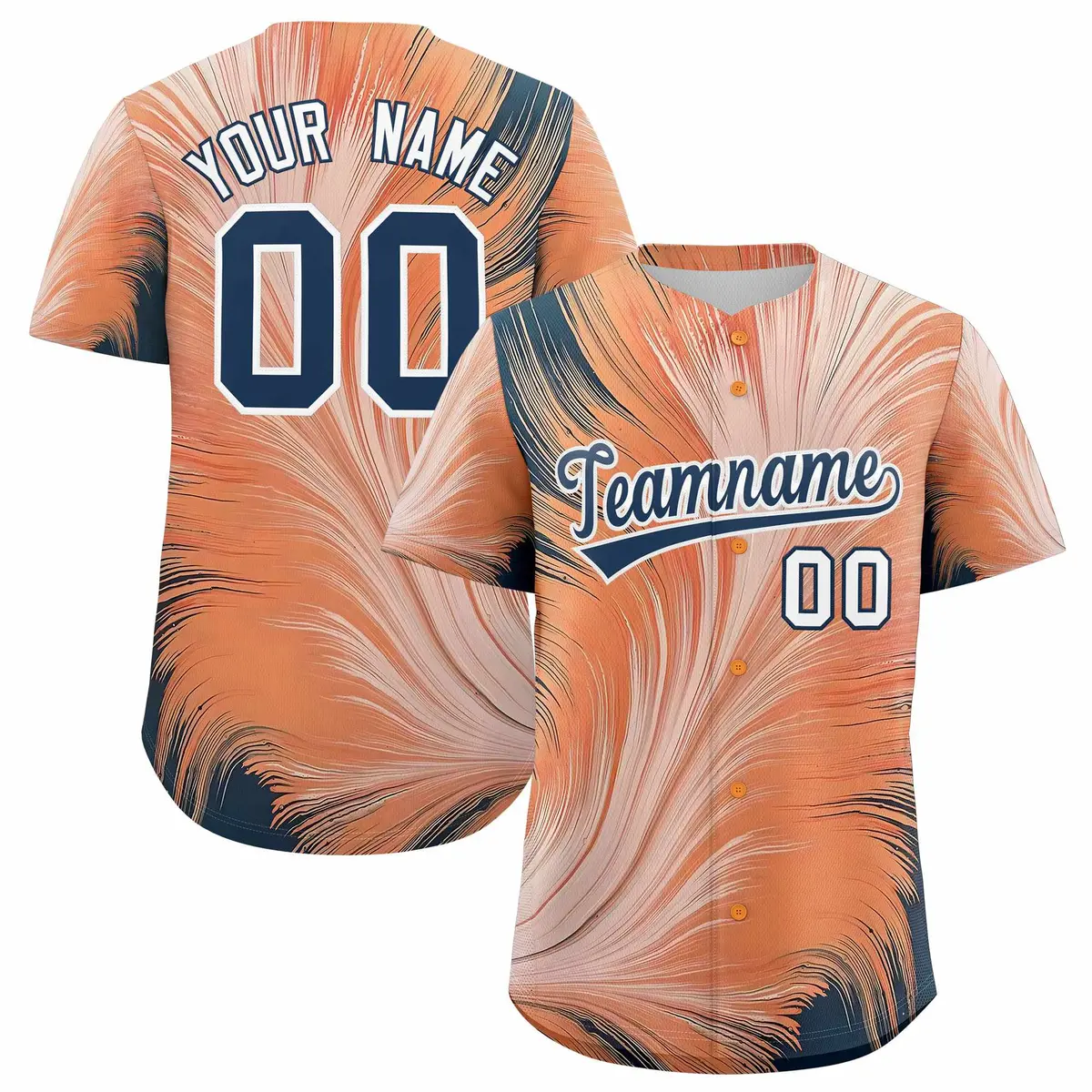 Midnight Blue White Fluid Feather Graffiti Baseball Jersey