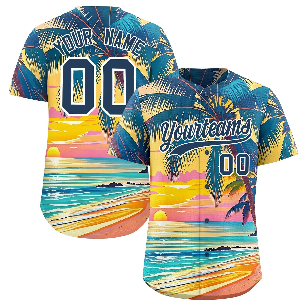 Midnight Blue White Hawaiian Graffiti Palm Tree Baseball Jersey