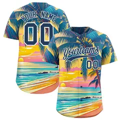Midnight Blue White Hawaiian Graffiti Palm Tree Baseball Jersey