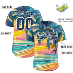 Midnight Blue White Hawaiian Graffiti Palm Tree Baseball Jersey 2