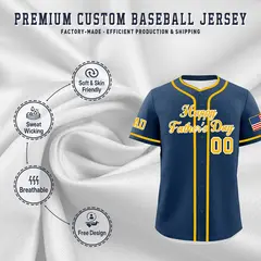 Midnight Blue Yellow White Father's Day Baseball Jersey 3