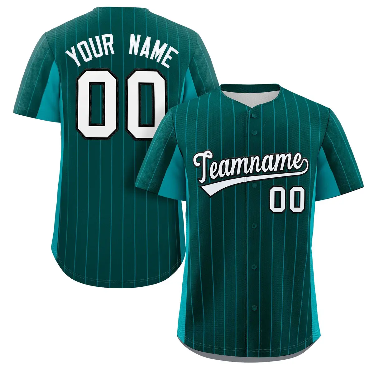 Midnight Green Aqua-White Stripe Full Button Baseball Jersey