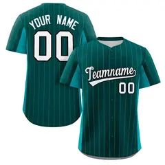 Midnight Green Aqua-White Stripe Full Button Baseball Jersey 1