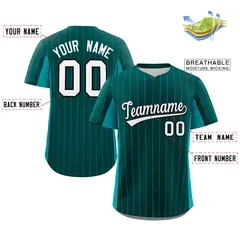 Midnight Green Aqua-White Stripe Full Button Baseball Jersey 2