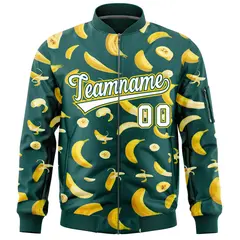 Midnight Green Banana Pattern Varsity Letterman Bomber Jacket 3
