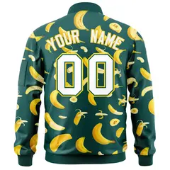 Midnight Green Banana Pattern Varsity Letterman Bomber Jacket 4
