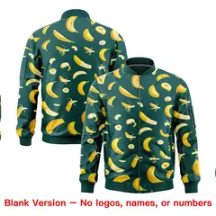 Midnight Green Banana Pattern Varsity Letterman Bomber Jacket 8