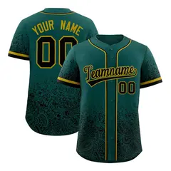 Midnight Green Black Floral Gradient Full Button Baseball Jersey 1
