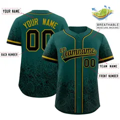Midnight Green Black Floral Gradient Full Button Baseball Jersey 2