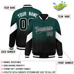Midnight Green Black Gradient Polka Dot Varsity Letterman Jacket 2