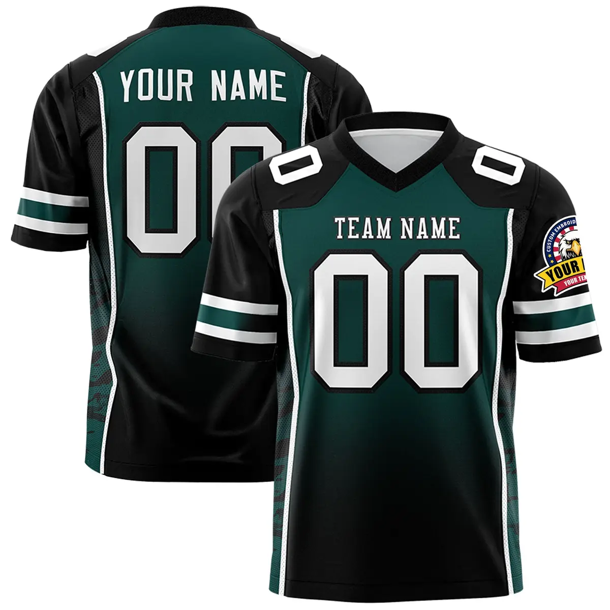 Midnight Green Black Gradient Side Pattern Football Jersey