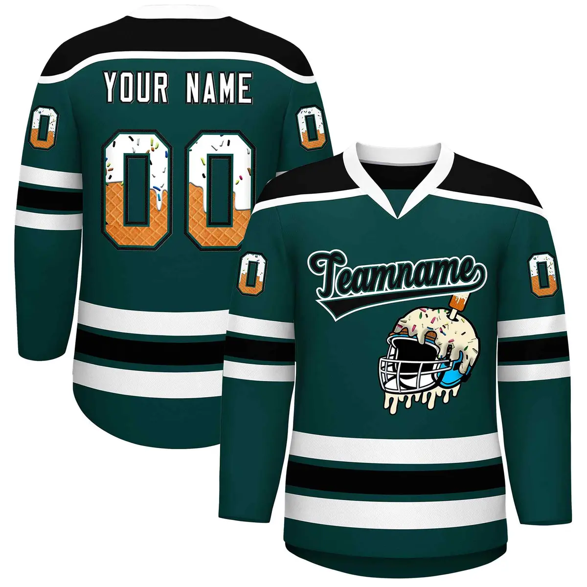 Midnight Green Black Ice Cream Helmet Pattern Hockey Jersey