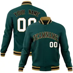 Midnight Green Black-Old Gold Varsity Full-Snap Letterman Jacket 1