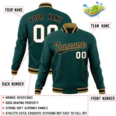 Midnight Green Black-Old Gold Varsity Full-Snap Letterman Jacket 4