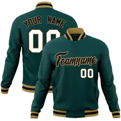 Midnight Green Black-Old Gold Varsity Full-Snap Letterman Jacket