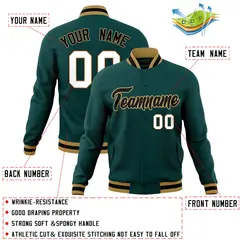 Midnight Green Black-Old Gold Varsity Full-Snap Letterman Jacket 4