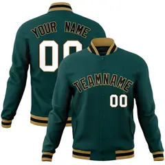 Midnight Green Black-Old Gold Varsity Full-Snap Letterman Jacket