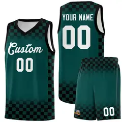 Midnight Green Black Plaid Pattern Basketball Jersey Uniform 1